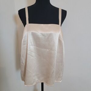 Vintage 90s Laurence Miller Satin Top Made in USA Sz 14 Champagne Cami Top Beige